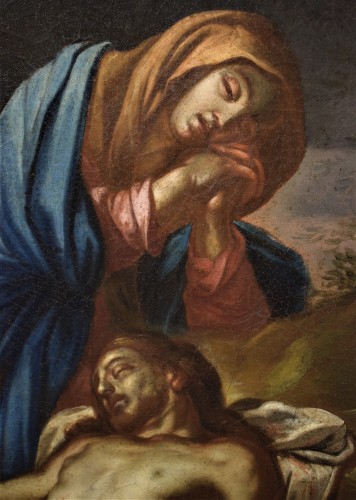 Lamentation de la Vierge avec Madeleine sur le Christ - École Romaine fin du XVIIe siècle - Romano Ischia